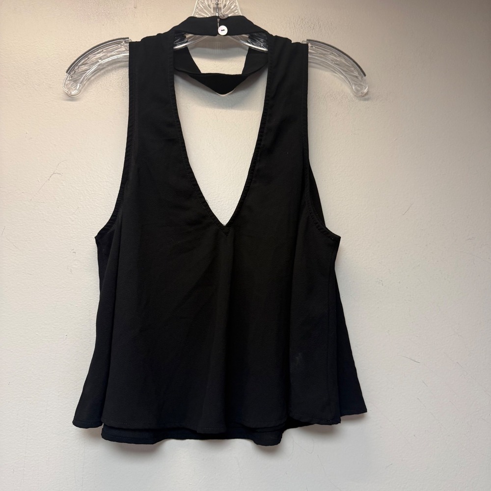 Show Me Your Mumu Tank Top Women Small Black Excellent Choker V-Neck Crepe Sexy - Picture 5 of 6